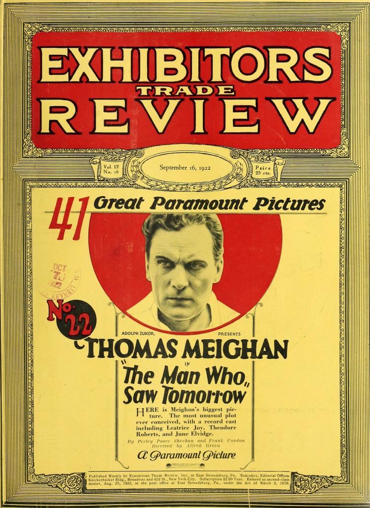 EXHIBITORS TRADE REVIEW magazine side cover 16 September 1922