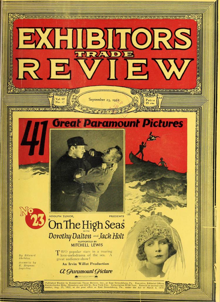 EXHIBITORS TRADE REVIEW magazine side cover 23 September 1922