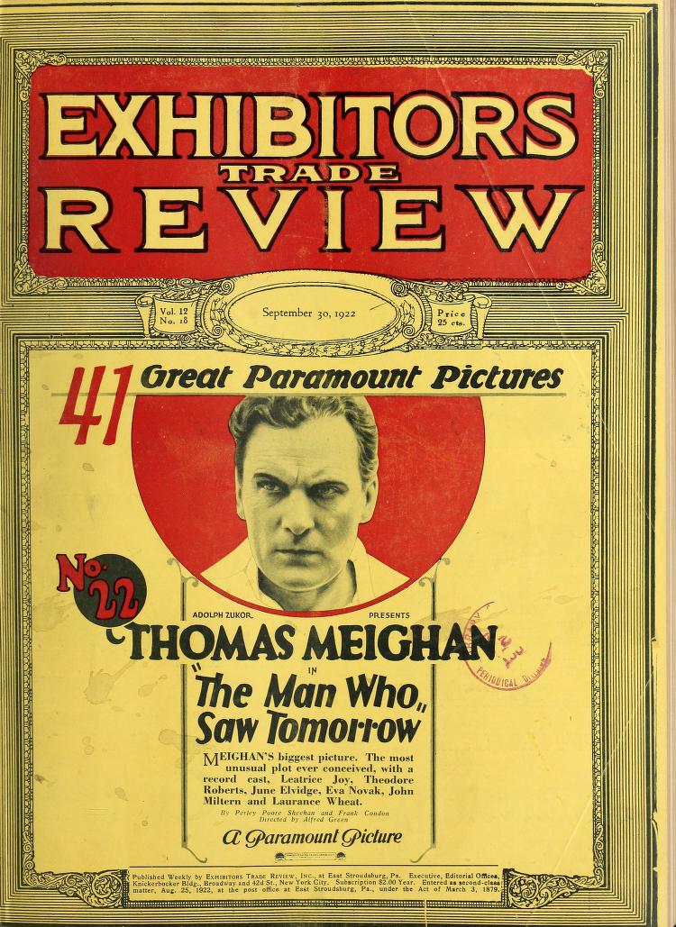 EXHIBITORS TRADE REVIEW magazine side cover 30 September 1922