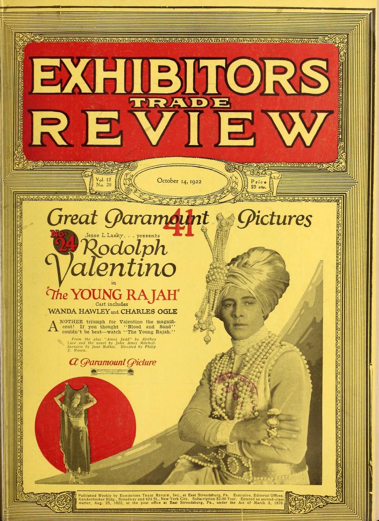 EXHIBITORS TRADE REVIEW magazine side cover 14 October 1922