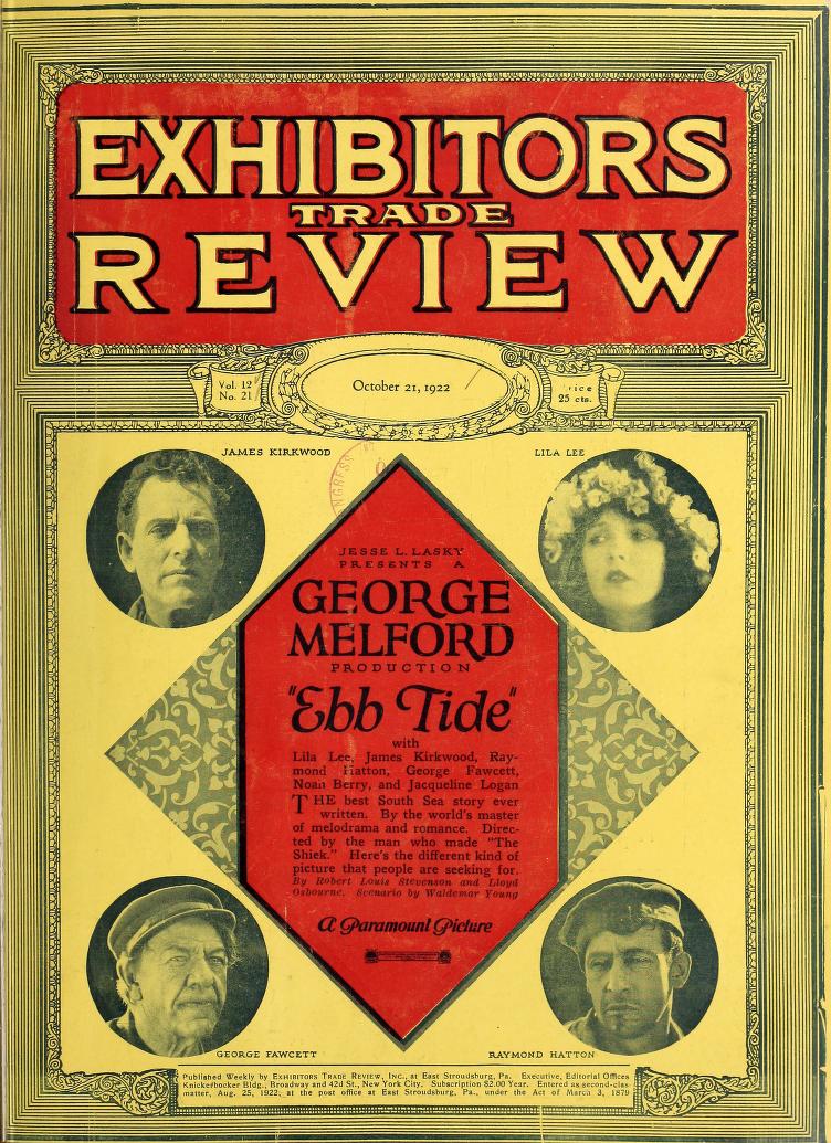 EXHIBITORS TRADE REVIEW magazine side cover 21 October 1922
