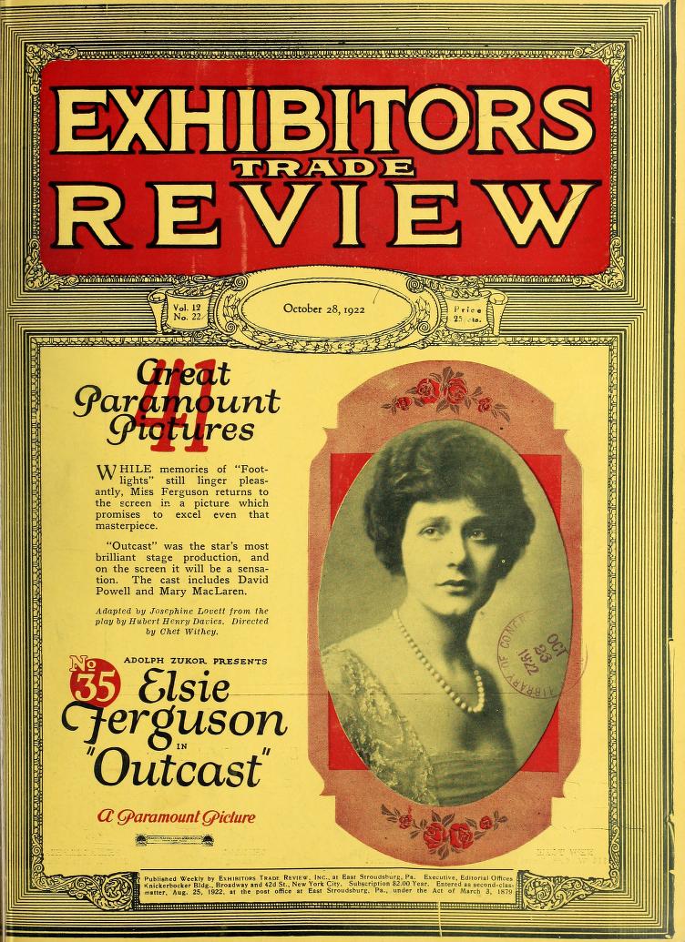 EXHIBITORS TRADE REVIEW magazine side cover 28 October 1922