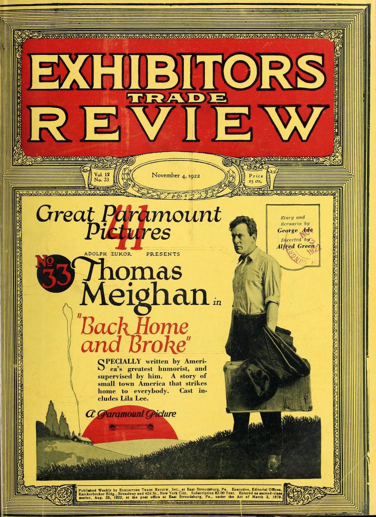 EXHIBITORS TRADE REVIEW magazine side cover 4 November 1922