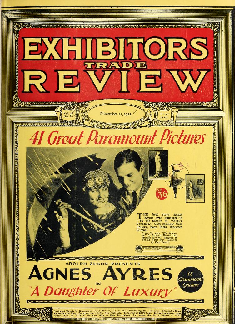 EXHIBITORS TRADE REVIEW magazine side cover 11 November 1922