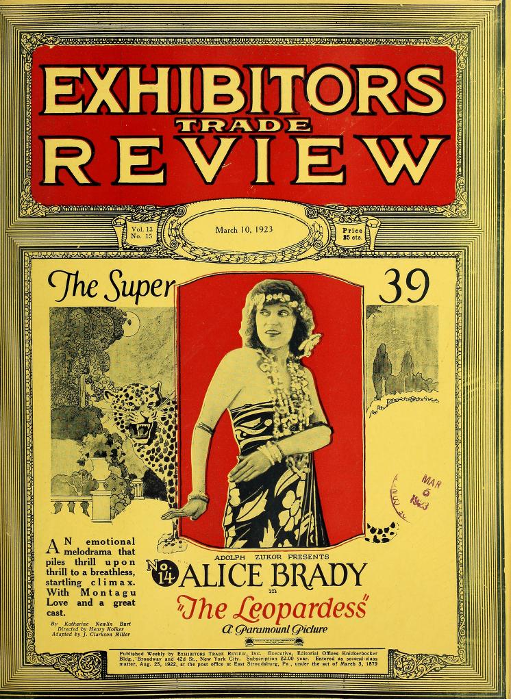 EXHIBITORS TRADE REVIEW magazine side cover 10 March 1923