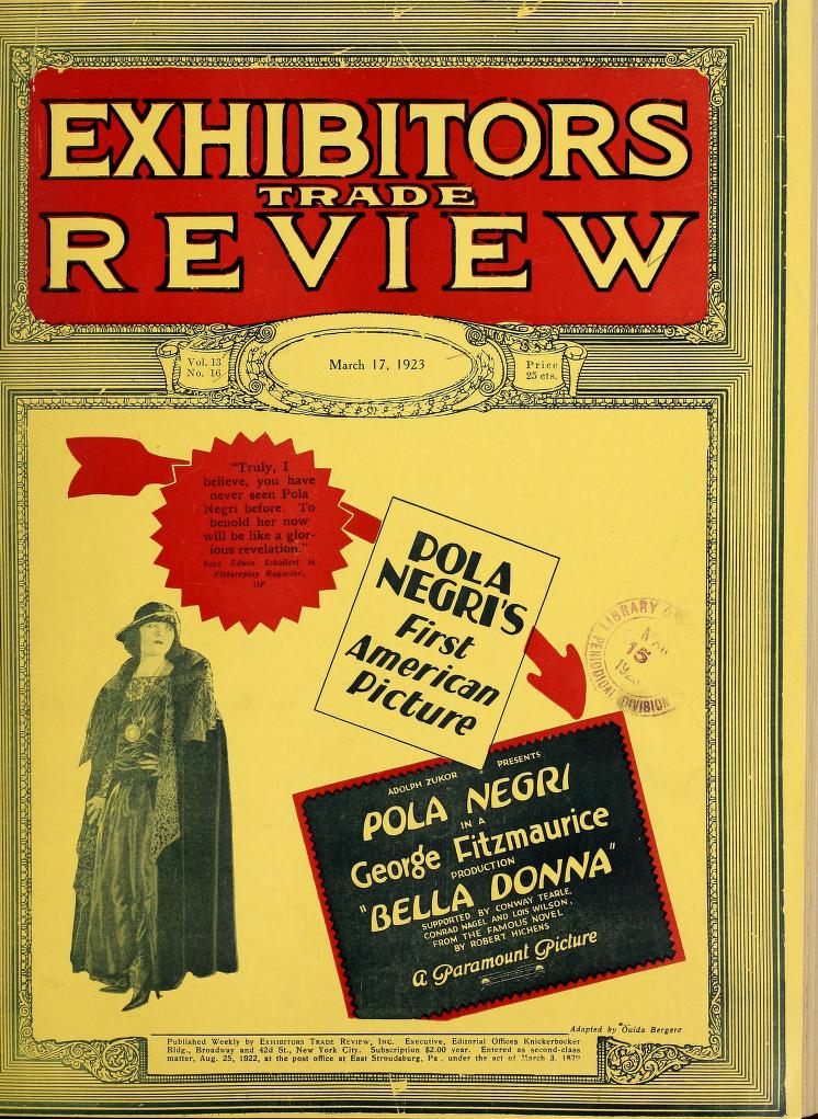 EXHIBITORS TRADE REVIEW magazine side cover 17 March 1923