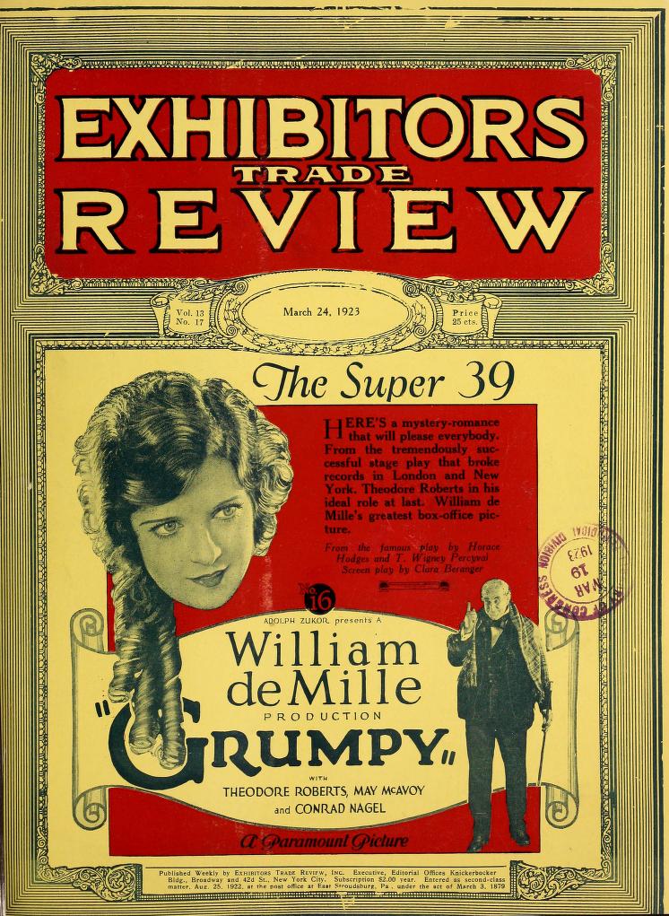 EXHIBITORS TRADE REVIEW magazine side cover 24 March 1923