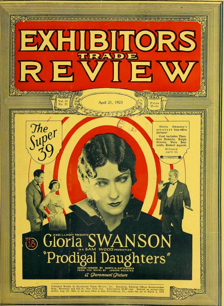 EXHIBITORS TRADE REVIEW magazine side cover 21 April 1923