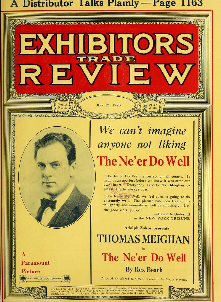 EXHIBITORS TRADE REVIEW magazine side cover 12 May 1923