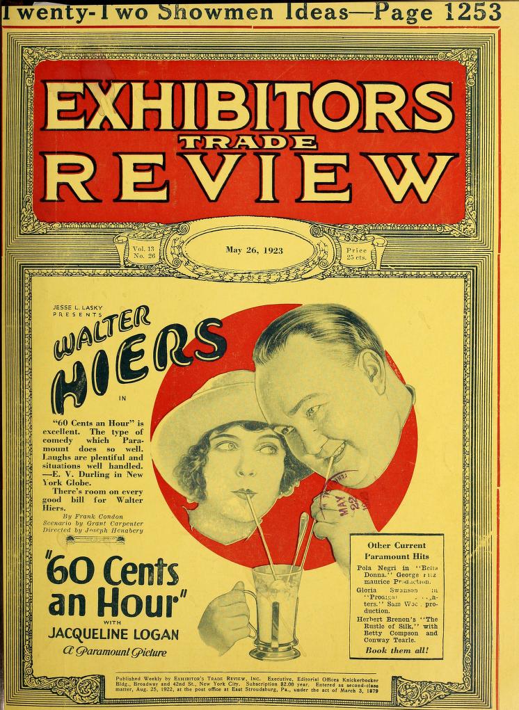 EXHIBITORS TRADE REVIEW magazine side cover 26 May 1923