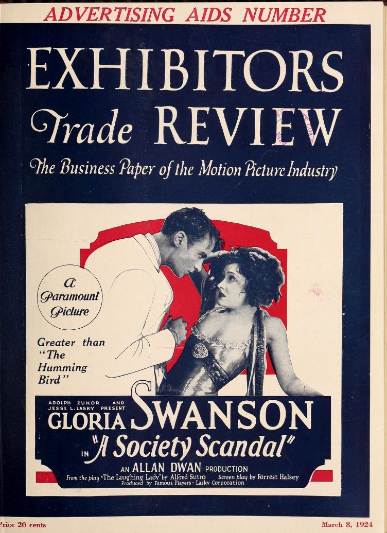 EXHIBITORS TRADE REVIEW magazine side cover 8 March 1924