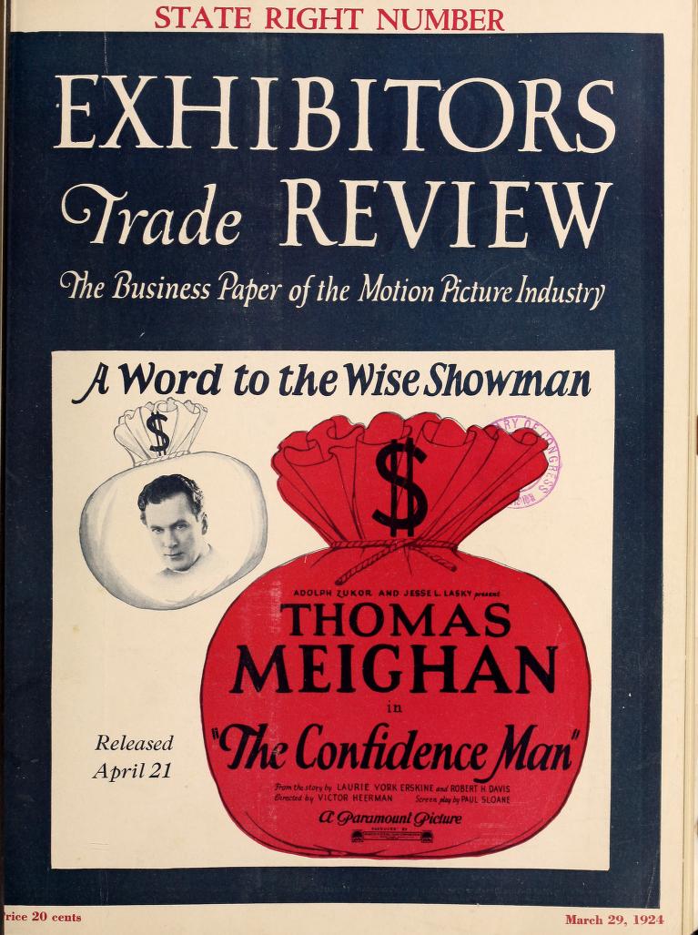 EXHIBITORS TRADE REVIEW magazine side cover 29 March 1924