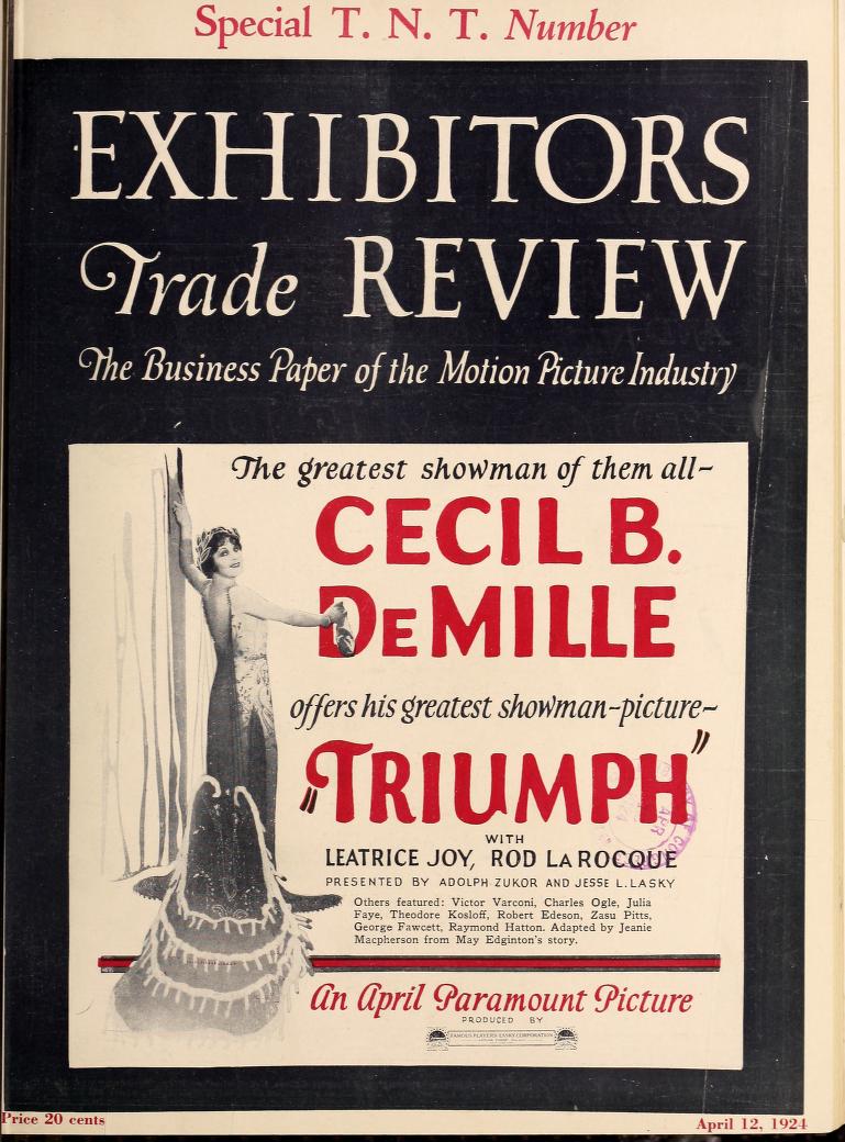 EXHIBITORS TRADE REVIEW magazine side cover 12 April 1924