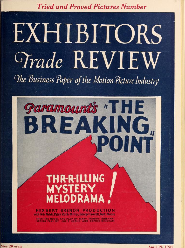 EXHIBITORS TRADE REVIEW magazine side cover 19 April 1924