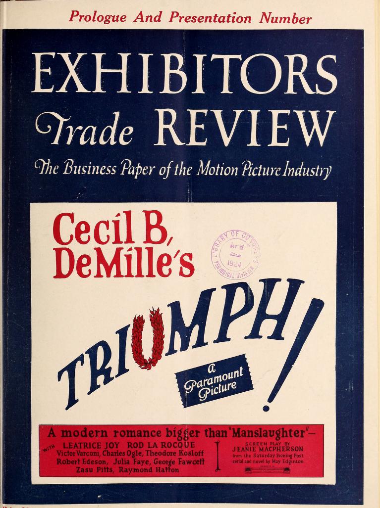EXHIBITORS TRADE REVIEW magazine side cover 26 April 1924