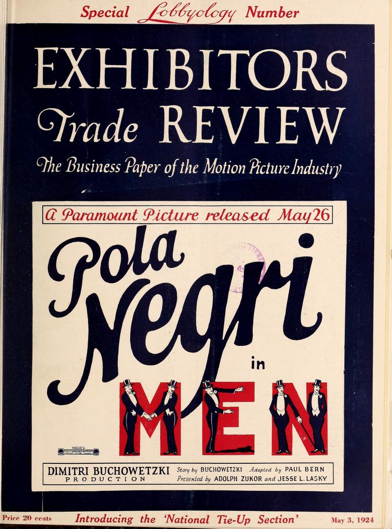 EXHIBITORS TRADE REVIEW magazine side cover 3 May 1924
