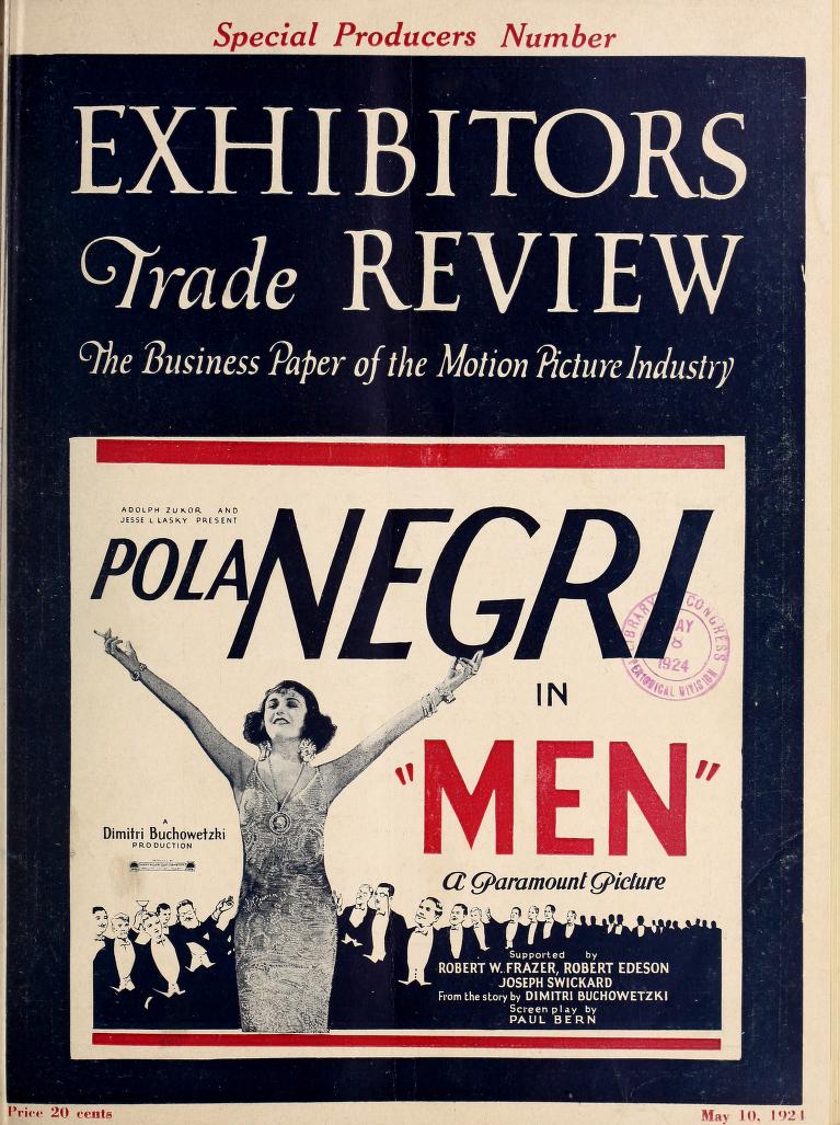 EXHIBITORS TRADE REVIEW magazine side cover 10 May 1924