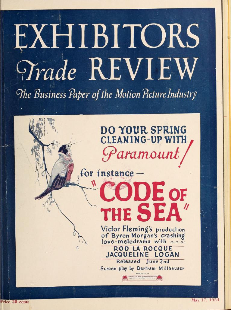 EXHIBITORS TRADE REVIEW magazine side cover 17 May 1924