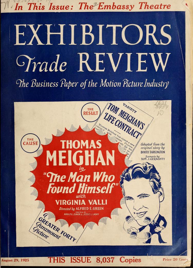 EXHIBITORS TRADE REVIEW magazine side cover 29 August 1925