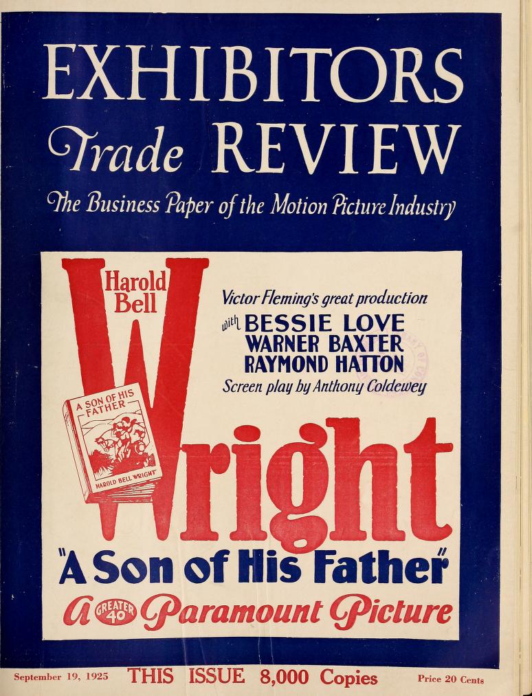 EXHIBITORS TRADE REVIEW magazine side cover 19 September 1925