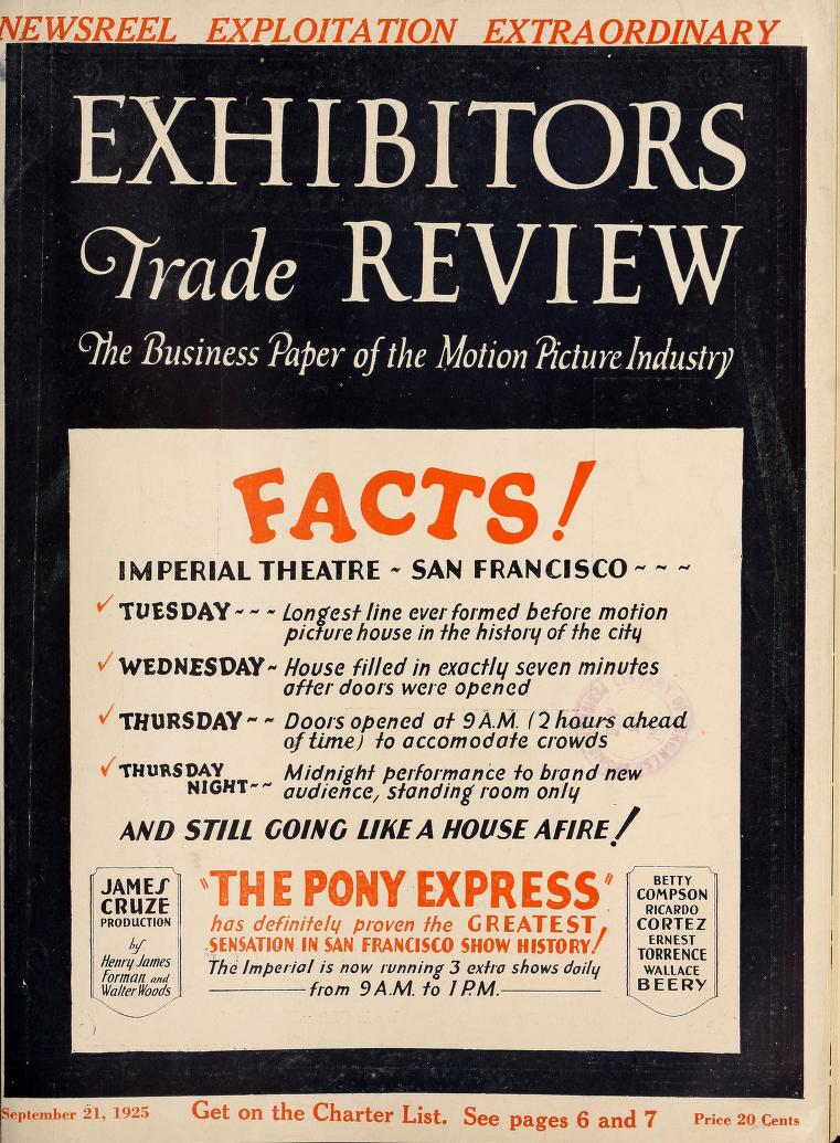 EXHIBITORS TRADE REVIEW magazine side cover 21 September 1925