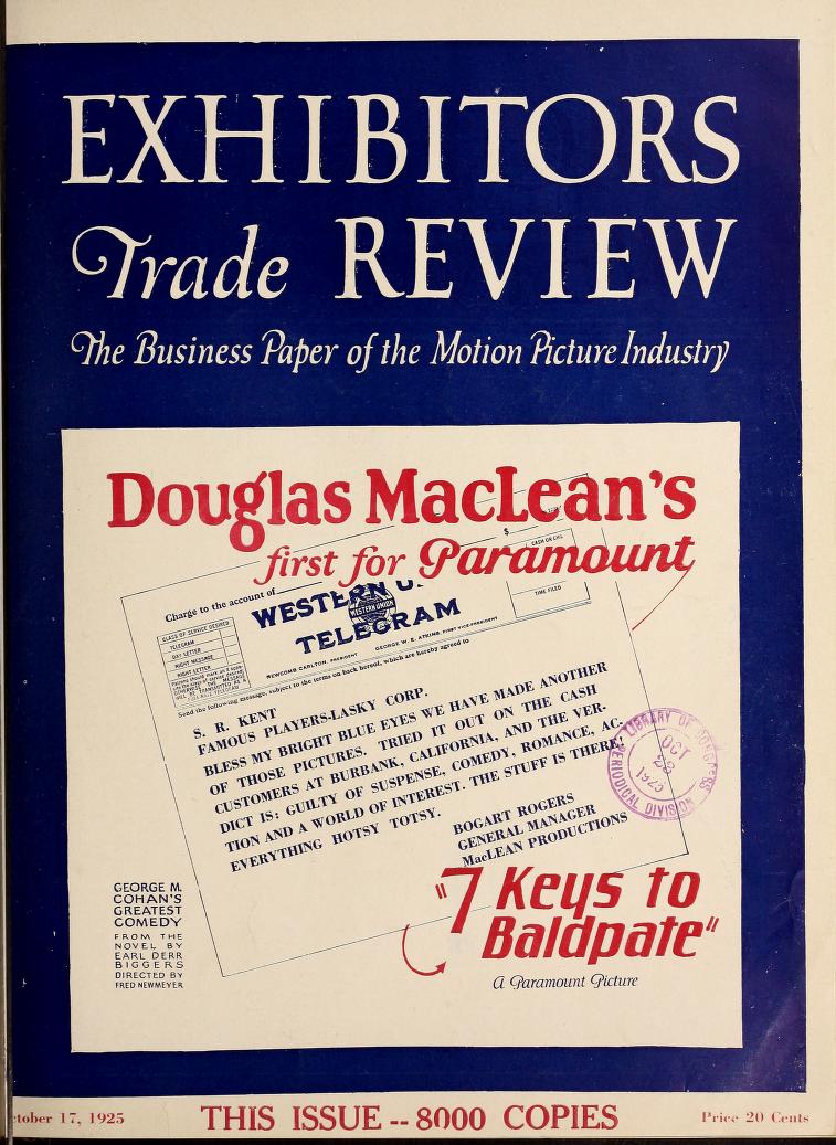 EXHIBITORS TRADE REVIEW magazine side cover 17 October 1925