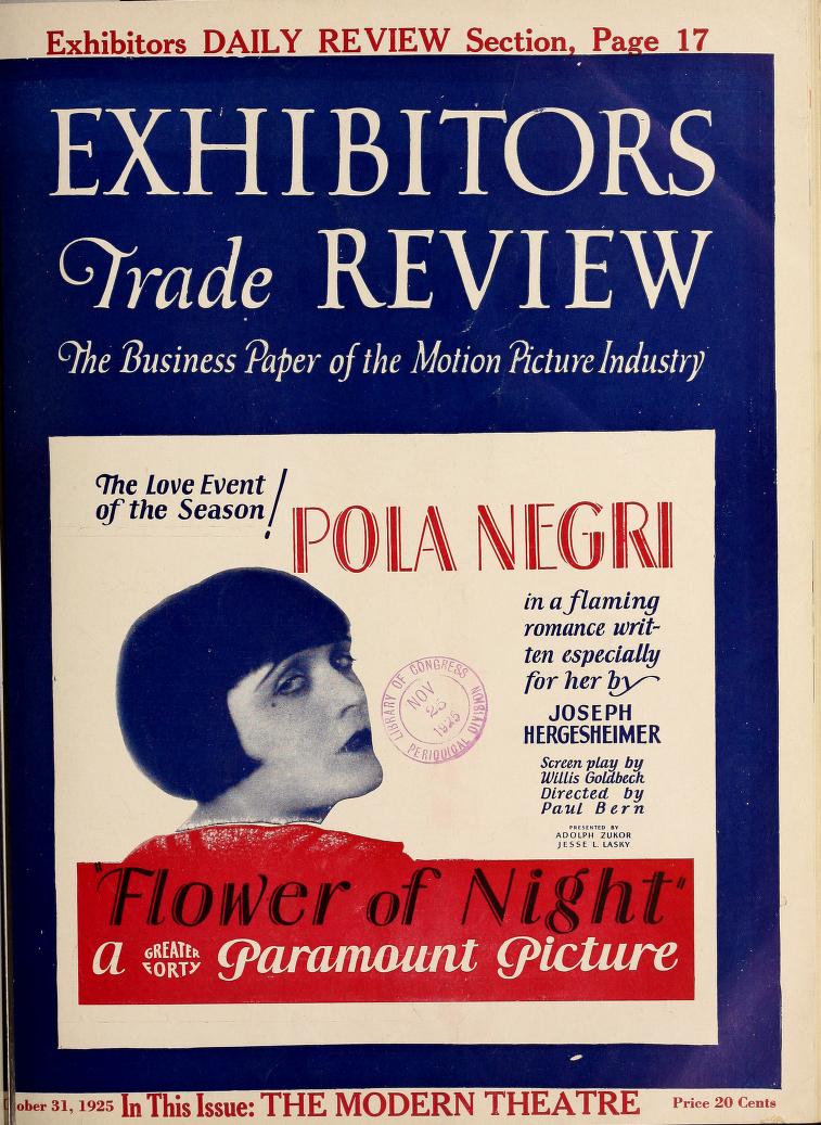 EXHIBITORS TRADE REVIEW magazine side cover 31 October 1925