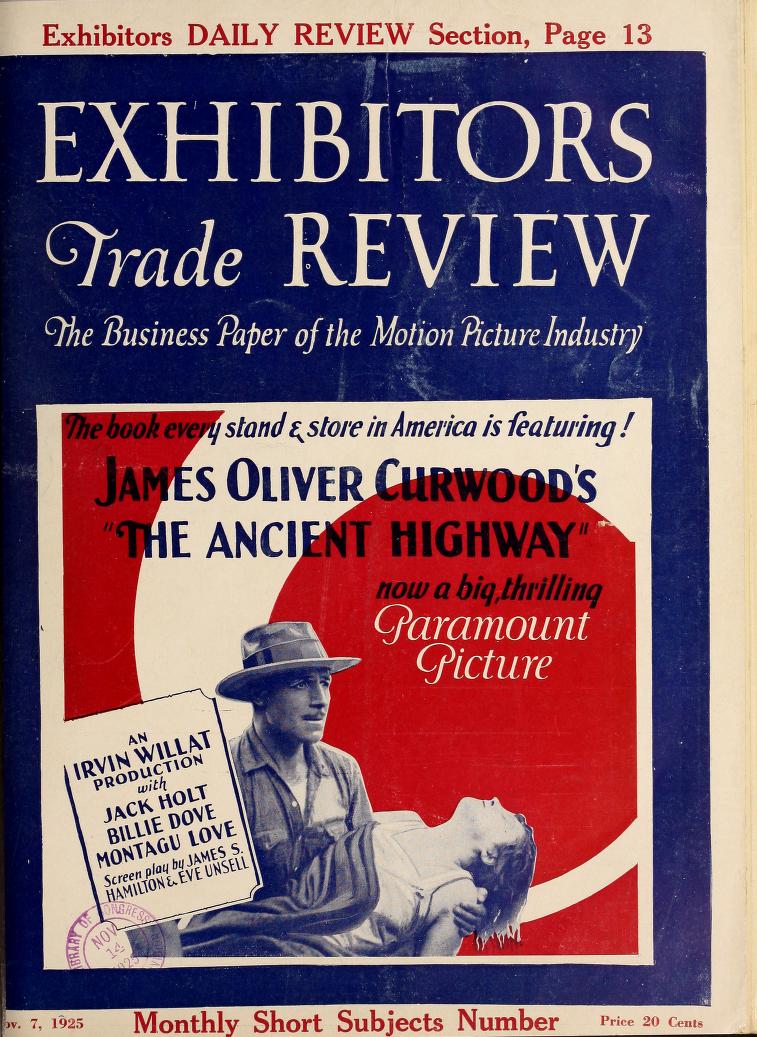 EXHIBITORS TRADE REVIEW magazine side cover 7 November 1925