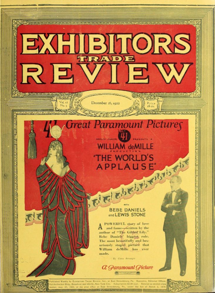 EXHIBITORS TRADE REVIEW magazine side cover 16 December 1922