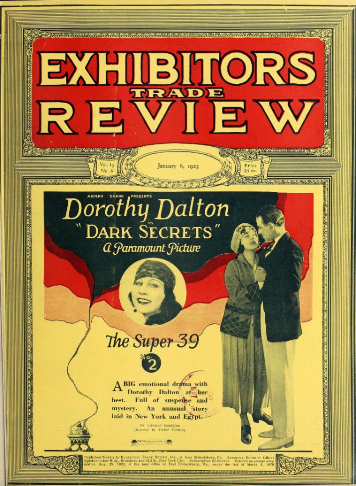 EXHIBITORS TRADE REVIEW magazine side cover 6 January 1923