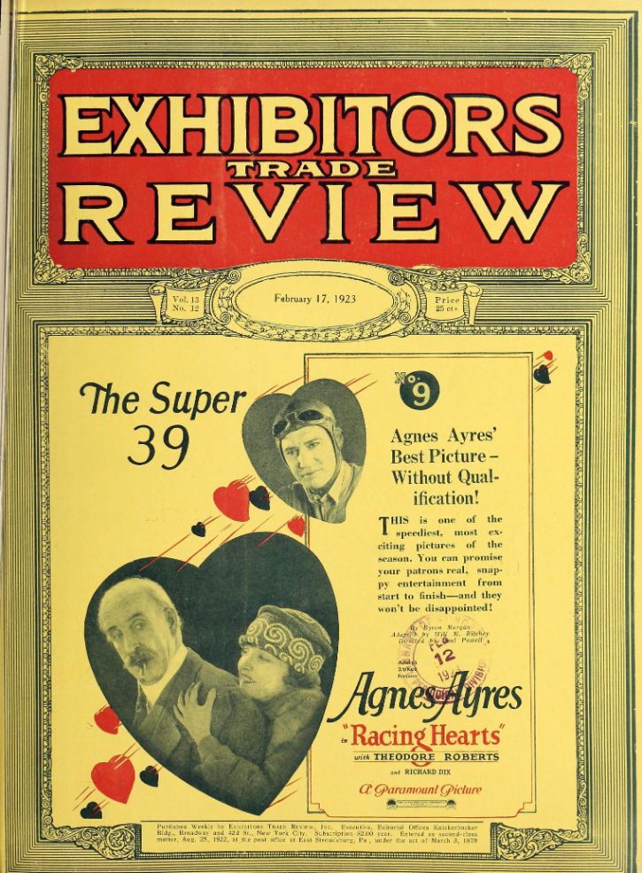 EXHIBITORS TRADE REVIEW magazine side cover 17 February 1923