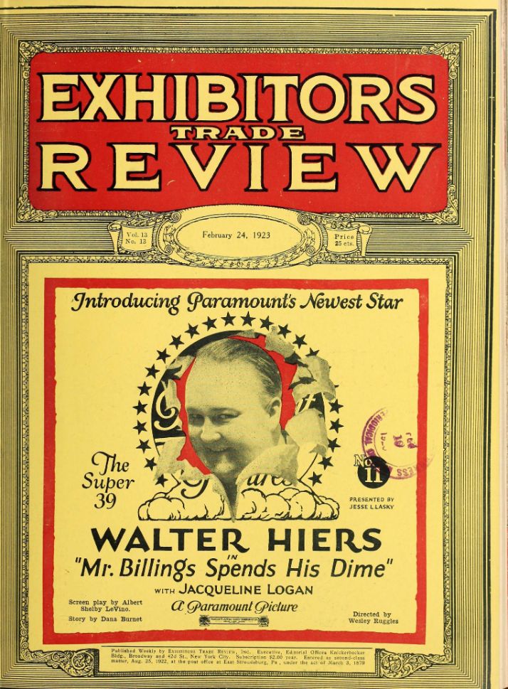 EXHIBITORS TRADE REVIEW magazine side cover 24 February 1923