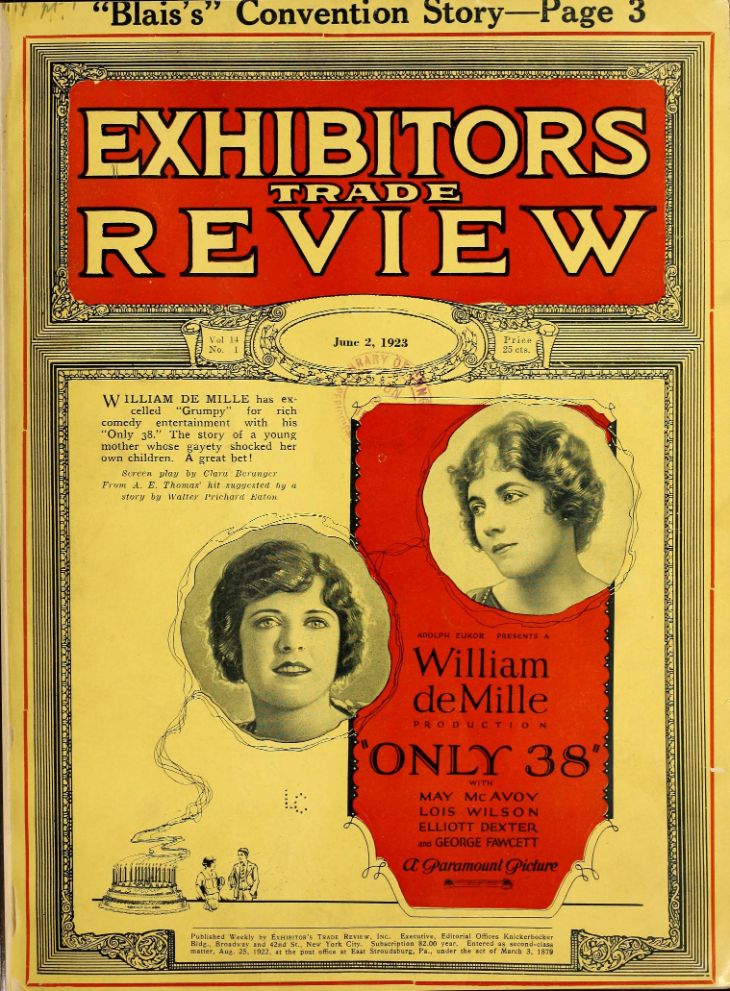EXHIBITORS TRADE REVIEW magazine side cover 2 June 1923
