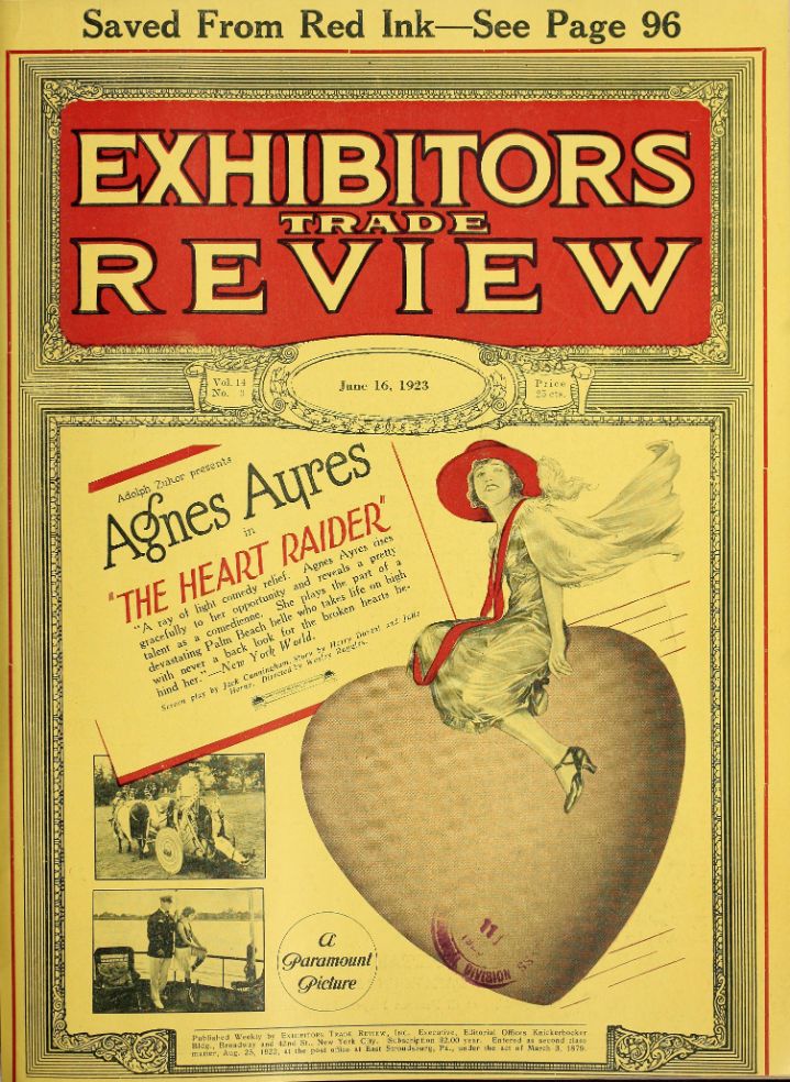 EXHIBITORS TRADE REVIEW magazine side cover 16 June 1923