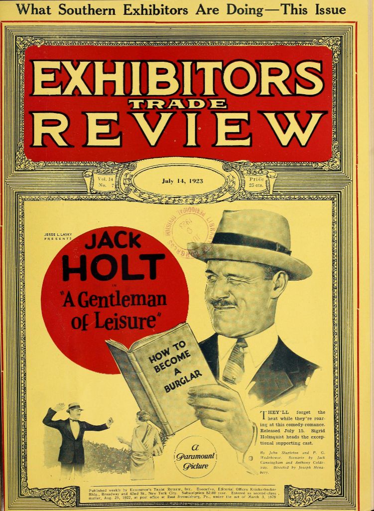 EXHIBITORS TRADE REVIEW magazine side cover 14 July 1923