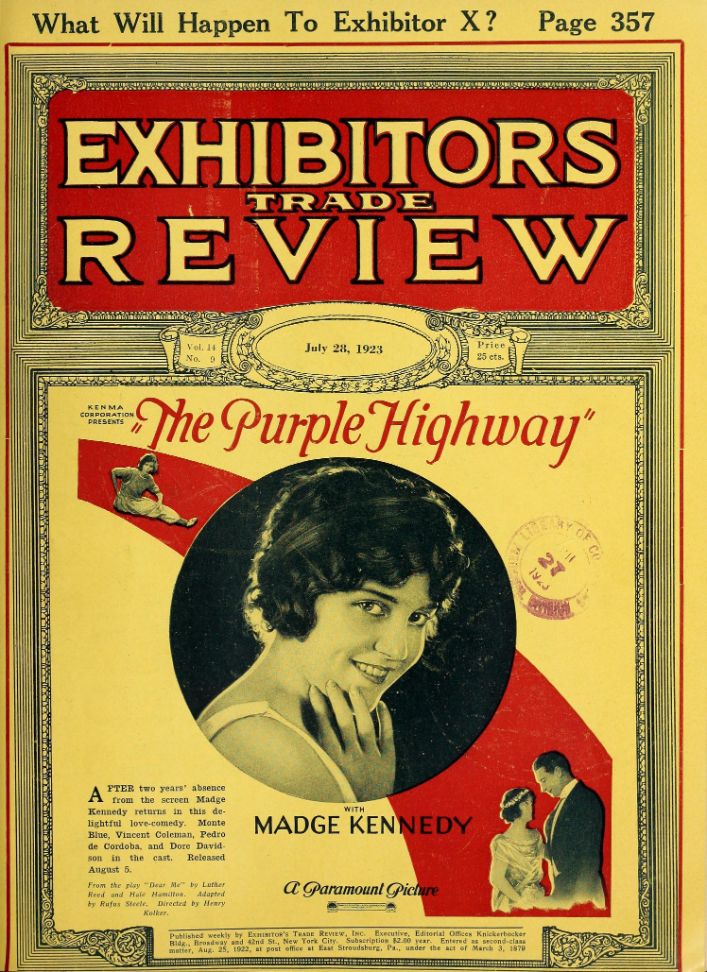 EXHIBITORS TRADE REVIEW magazine side cover 28 July 1923