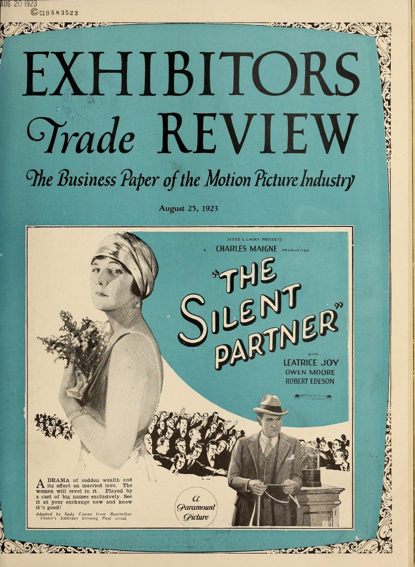 EXHIBITORS TRADE REVIEW magazine side cover 25 August 1923