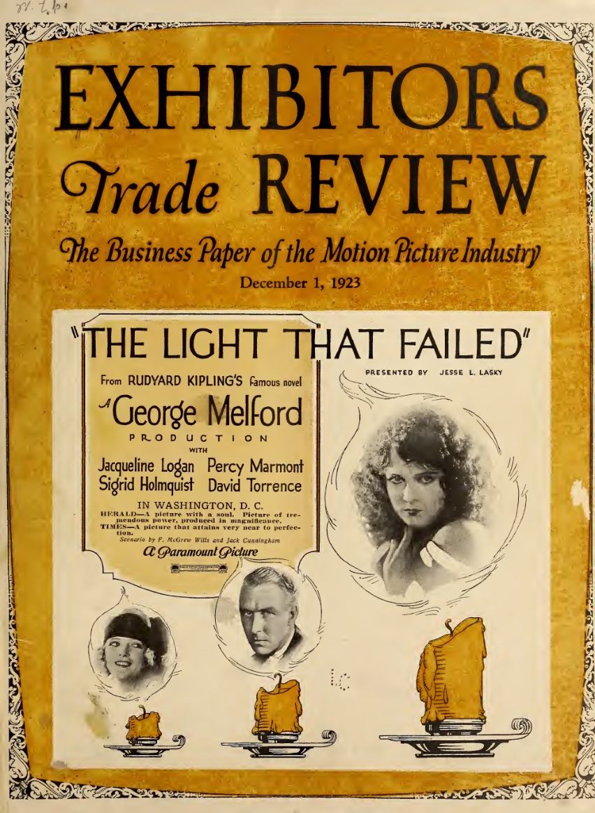 EXHIBITORS TRADE REVIEW magazine side cover 1 December 1923