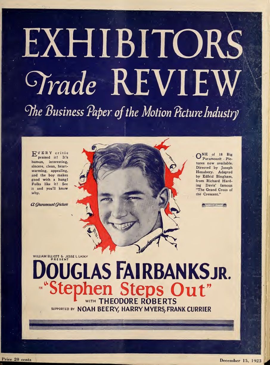 EXHIBITORS TRADE REVIEW magazine side cover 15 December 1923