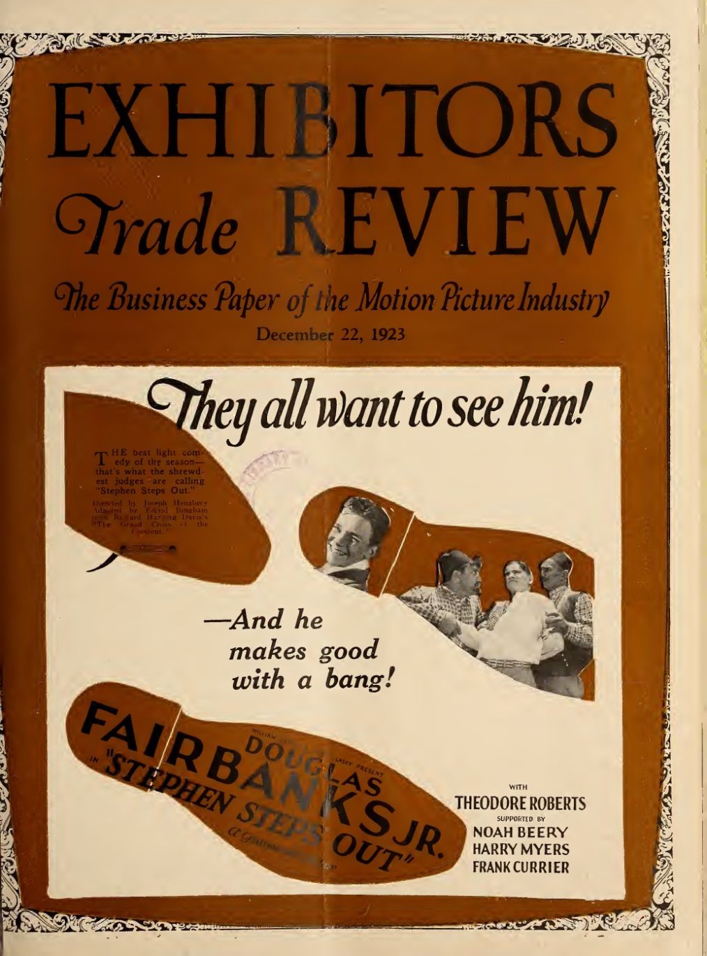EXHIBITORS TRADE REVIEW magazine side cover 22 December 1923