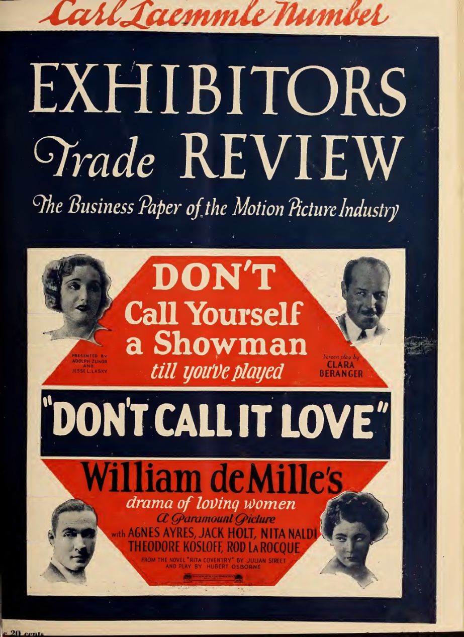 EXHIBITORS TRADE REVIEW magazine side cover 26 January 1924