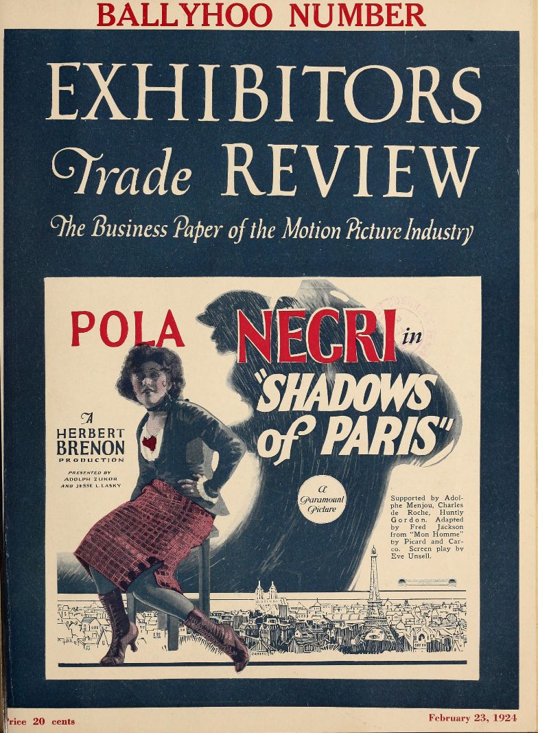 EXHIBITORS TRADE REVIEW magazine side cover 23 February 1924