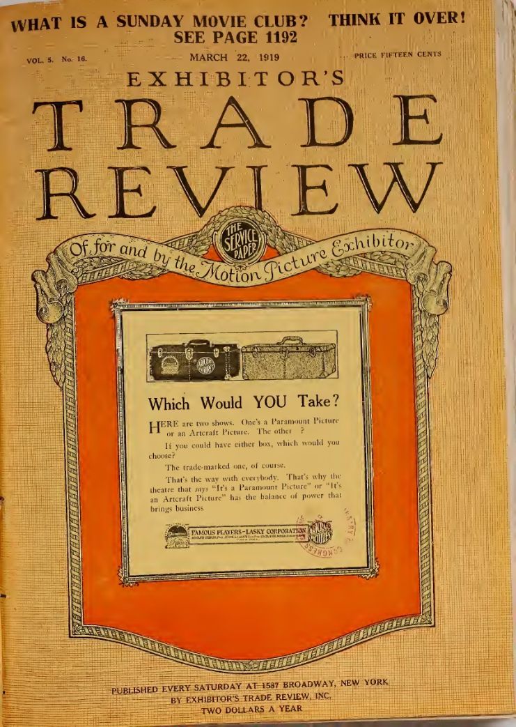 EXHIBITORS TRADE REVIEW magazine side cover 22 March 1919
