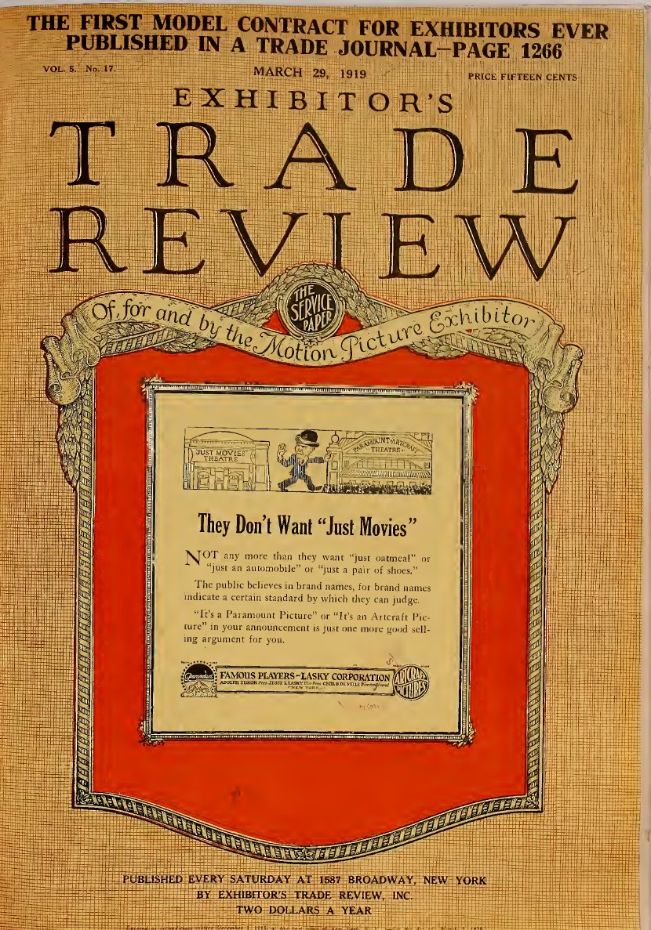 EXHIBITORS TRADE REVIEW magazine side cover 29 March 1919