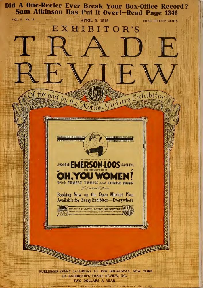 EXHIBITORS TRADE REVIEW magazine side cover 5 April 1919