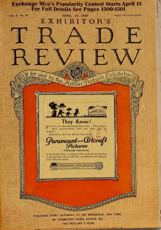 EXHIBITORS TRADE REVIEW magazine side cover 19 April 1919
