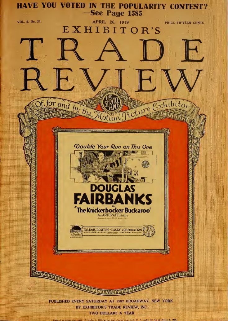 EXHIBITORS TRADE REVIEW magazine side cover 26 April 1919