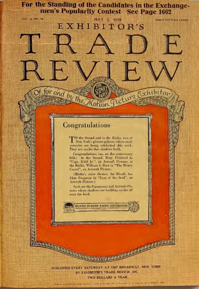 EXHIBITORS TRADE REVIEW magazine side cover 3 May 1919