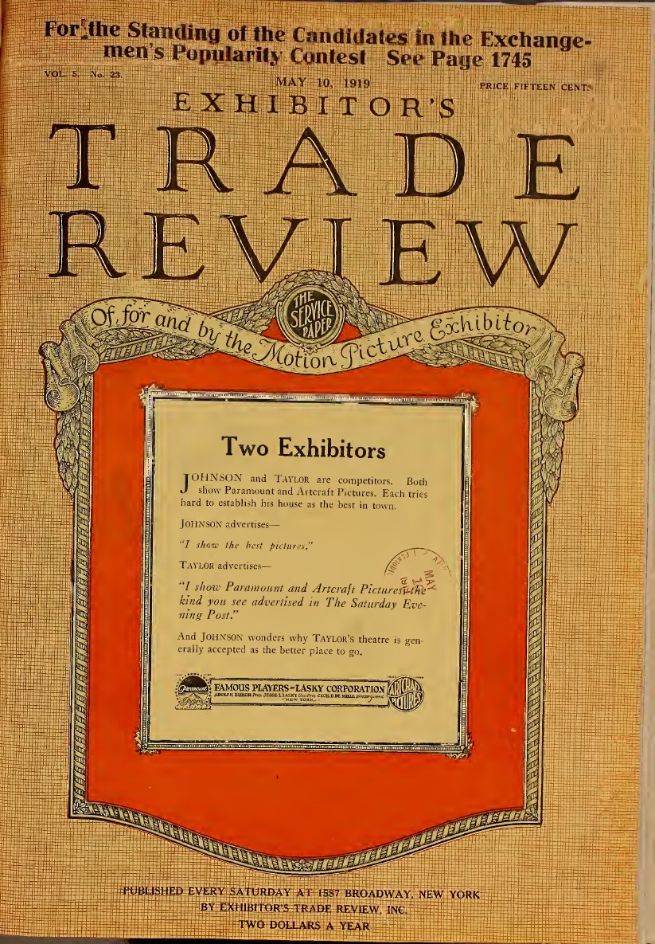 EXHIBITORS TRADE REVIEW magazine side cover 10 May 1919