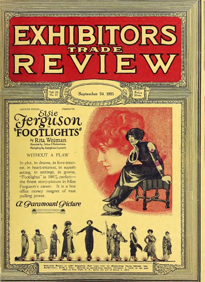 EXHIBITORS TRADE REVIEW magazine side cover 24 September 1921